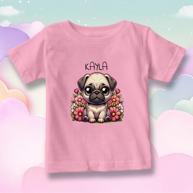 Personalised Cute Pug Puppy Dog Baby T-Shirt (Creator Uploaded)