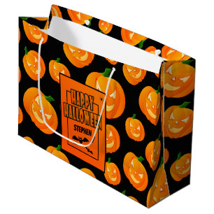 Personalised   Cute Pumpkin & Bat Happy Halloween Large Gift Bag
