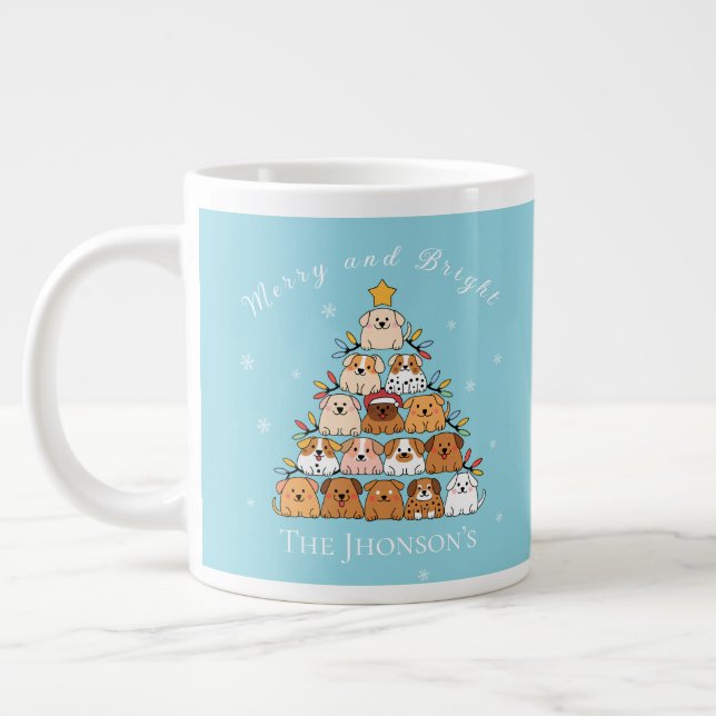 Personalised cute puppies Christmas tree dog lover Large Coffee Mug (Left)