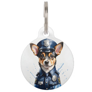 Personalised Cute Puppy Dog in Police Uniform Pet Tag