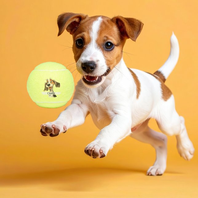 Personalised Cute Puppy Dog Tennis Balls (Custom dog tennis ball with pet’s name & puppy image – perfect toy for fetch, play & training.)