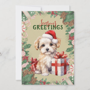 Personalised Cute Puppy Holiday Flat Card
