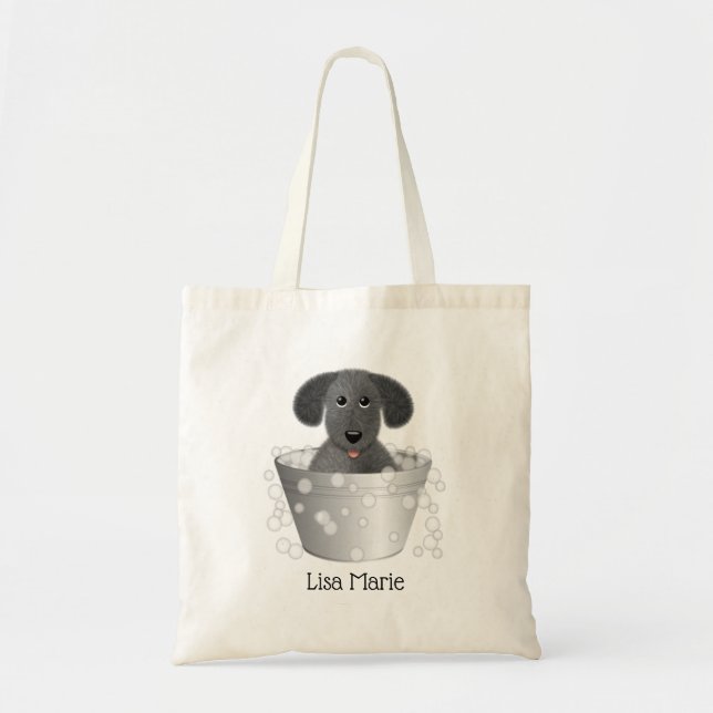 Personalised Cute Puppy in a Tin Tub with Bubbles Tote Bag (Front)
