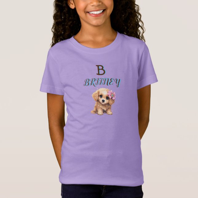 Personalised Cute Puppy Monogram T- T-Shirt (Front)