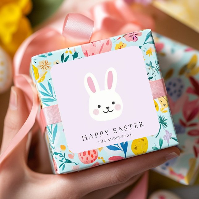 Personalised Cute Purple Bunny Easter Square Sticker (Creator Uploaded)