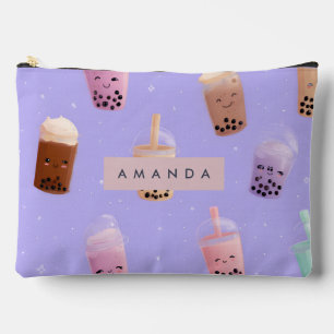 Personalised Cute Purple Pastel Bubble Tea Accessory Pouch