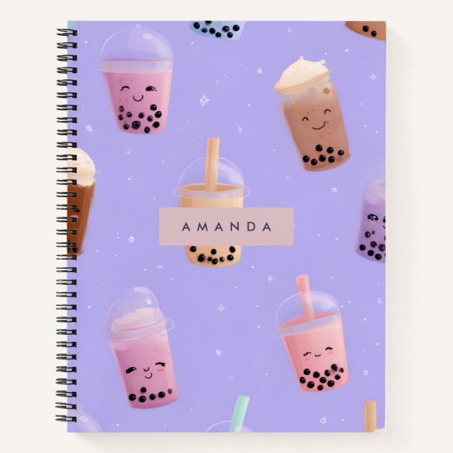 Personalised Cute Purple Pastel Bubble Tea Notebook (Front)