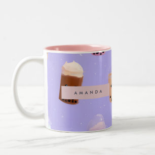 Personalised Cute Purple Pastel Bubble Tea Two-Tone Coffee Mug
