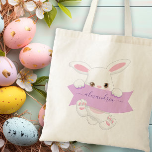 Personalised Cute Purple Ribbon Easter Bunny Girl Tote Bag
