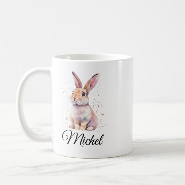Personalised Cute Rabbit Bunny Coffee Mug (Left)
