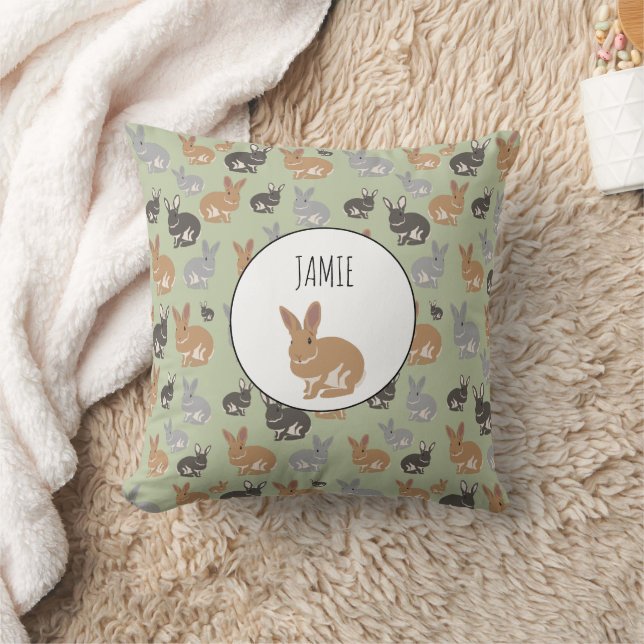 Personalised Cute Rabbit Pattern Neutral Colours Cushion (Blanket)