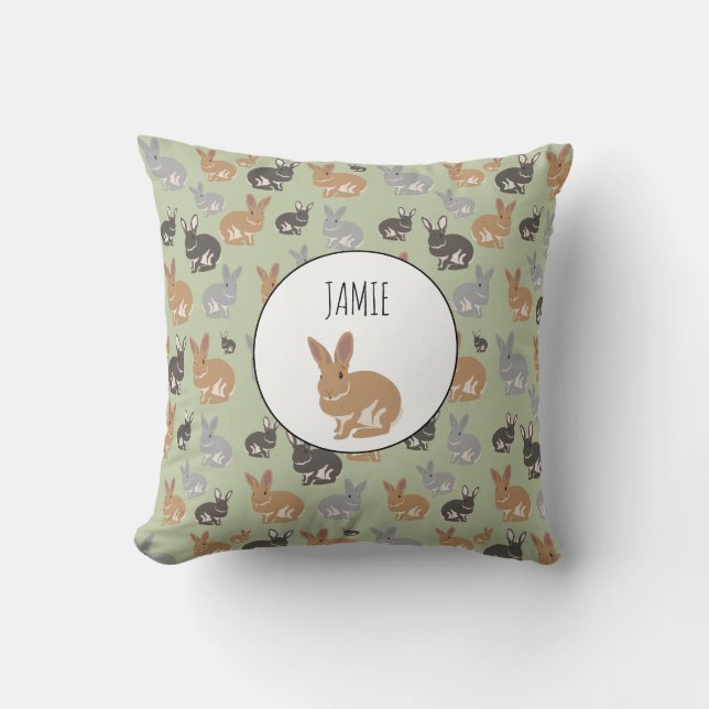 Personalised Cute Rabbit Pattern Neutral Colours Cushion (Front)