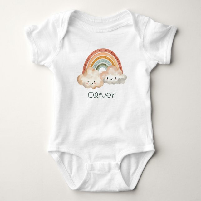 Personalised Cute Rainbow & Clouds Baby Bodysuit (Front)