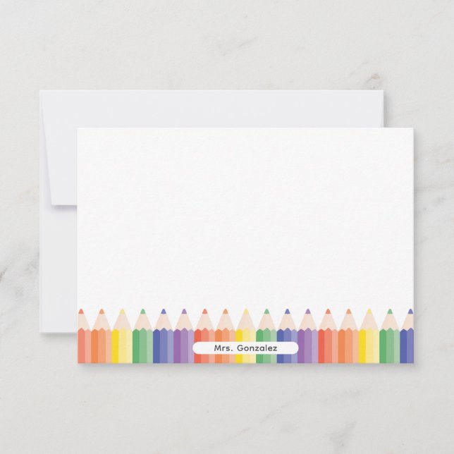 Personalised Cute Rainbow Pencils Teacher Note Thank You Card (Front)