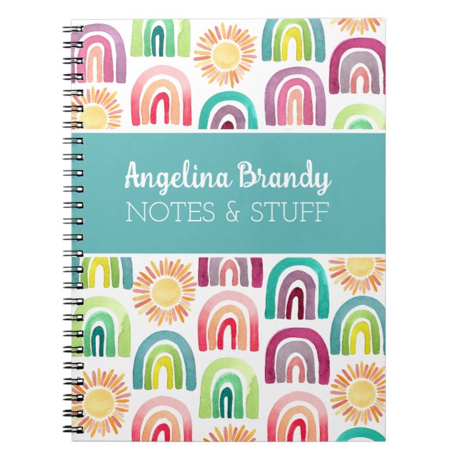 Personalised Cute Rainbow & Suns Kids Notebook (Front)