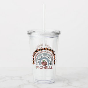 Personalised Cute Rainbow Teacher Custom Name Acrylic Tumbler