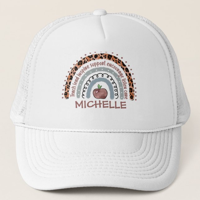 Personalised Cute Rainbow Teacher Trucker Hat (Front)