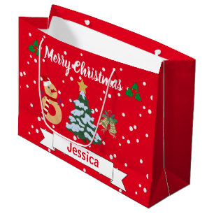Personalised Cute Red Merry Christmas Jingle Bell  Large Gift Bag