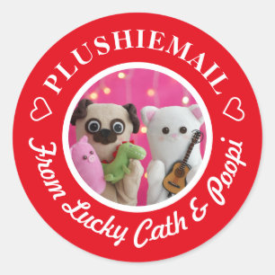 Personalised Cute Red Stylish Photo Mail Classic Round Sticker