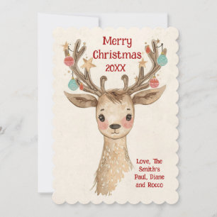  Personalised Cute Reindeer Antler Holiday Card