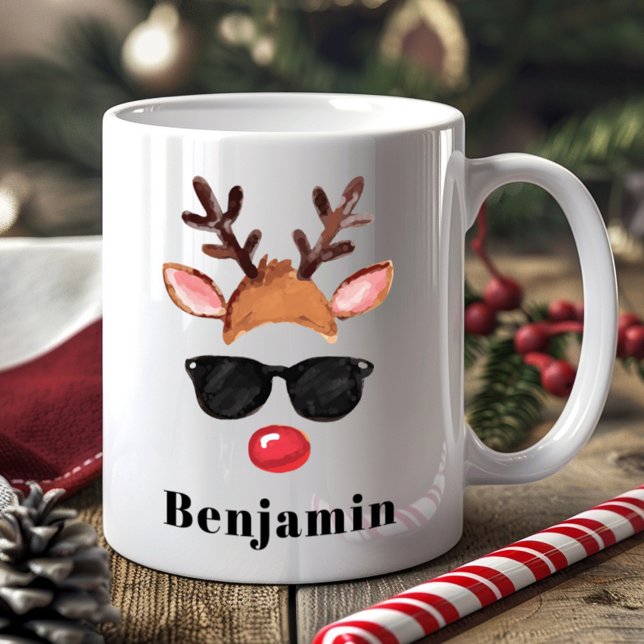 Personalised Cute Reindeer Boy Christmas  Coffee Mug (Creator Uploaded)