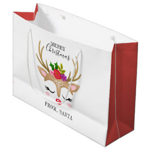 Personalised Cute Reindeer Christmas Large Gift Bag