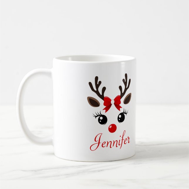 Personalised Cute Reindeer Christmas Mug (Left)
