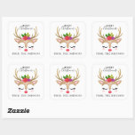 Personalised Cute Reindeer Christmas Square Sticker<br><div class="desc">A cute reindeer face decorates this square sticker with the words Merry Christmas. Fun for decorating Christmas gifts and holiday treat bags for neighbours. Personalise it with your name. Designed for you by Blackberry Boulevard.</div>