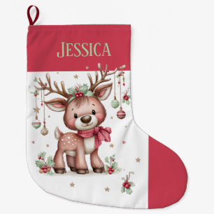 Personalised  Cute Reindeer  Large Christmas Stocking