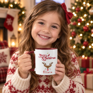 Personalised Cute Reindeer Merry Christmas Mug