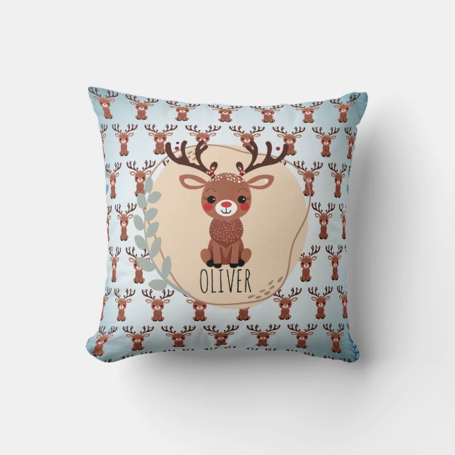 Personalised Cute Reindeer Pattern Cushion (Front)