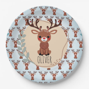 Personalised Cute Reindeer Pattern Paper Plate