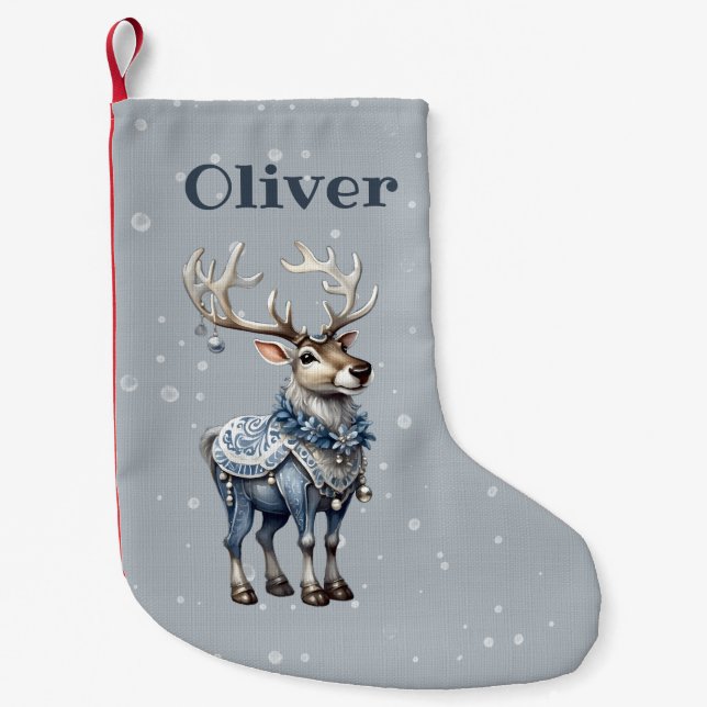 personalised cute reindeer  small christmas stocking (Front)