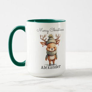 Personalised Cute Reindeer Watercolor Christmas Mug