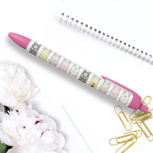 Personalised Cute Retro Colourful Llamas Black Ink Pen