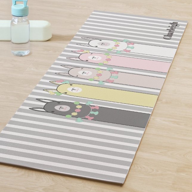 Personalised Cute Retro Colourful Llamas Girl Yoga Mat (Creator Uploaded)
