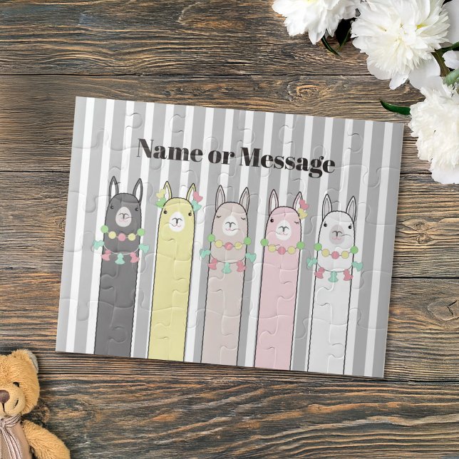 Personalised Cute Retro Colourful Llamas Kids Jigsaw Puzzle (Creator Uploaded)