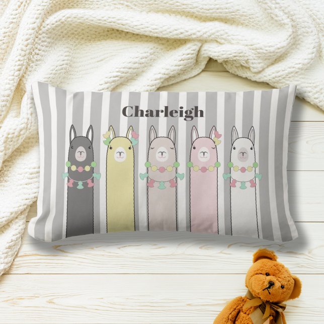 Personalised Cute Retro Colourful Llamas Kids Lumbar Cushion (Creator Uploaded)