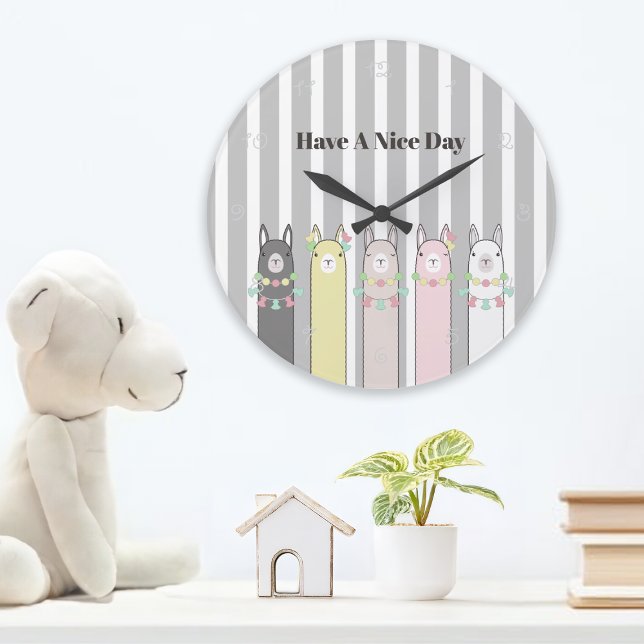 Personalised Cute Retro Colourful Llamas Large Clock (Creator Uploaded)