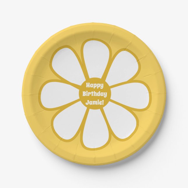 Personalised Cute Retro Daisy Flower Paper Plate (Front)