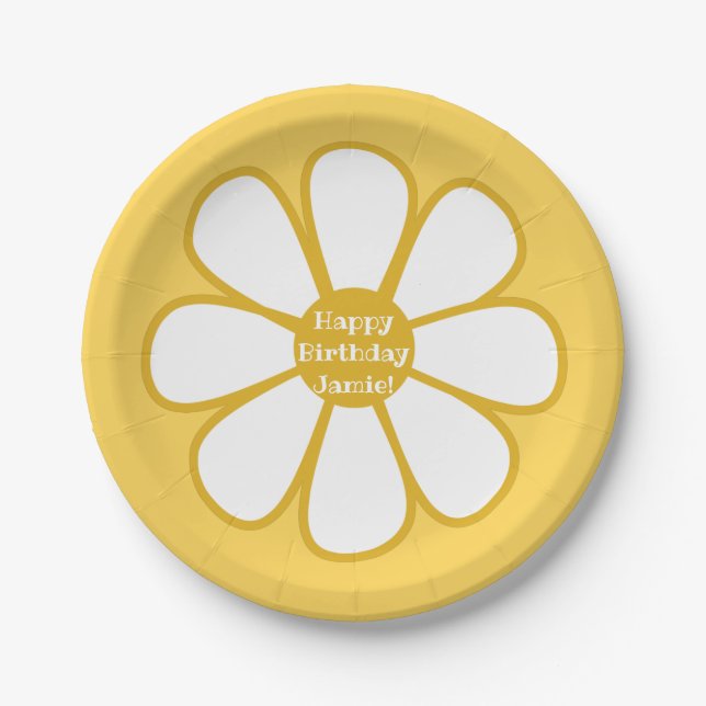 Personalised Cute Retro Daisy Flower Paper Plate (Front)