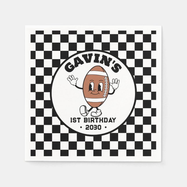 Personalised Cute Retro Football Birthday Party Napkin (Front)