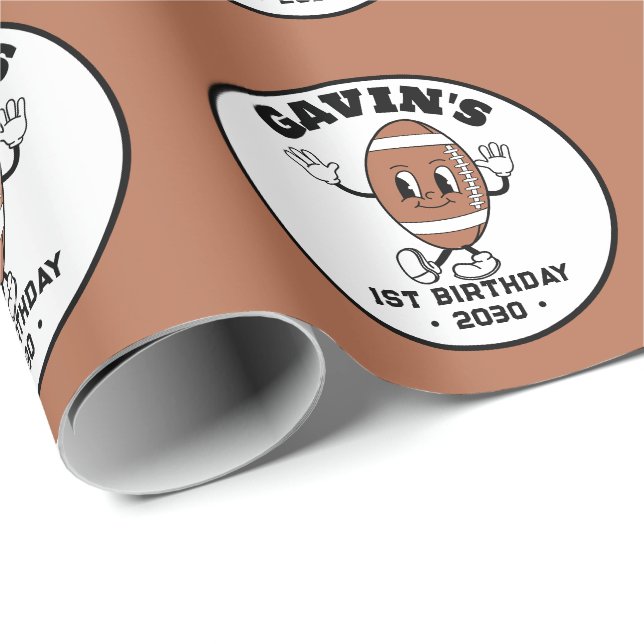 Personalised Cute Retro Football Birthday Party Wrapping Paper (Roll Corner)