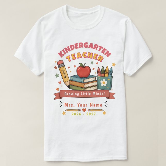 Personalised Cute Retro  Teacher Gift Tee (Design Front)