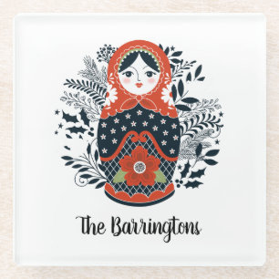 Personalised Cute Russian Nesting Doll Glass Coaster