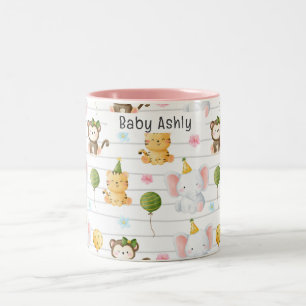 Personalised Cute Safari Animals Kids Name Two-Tone Coffee Mug