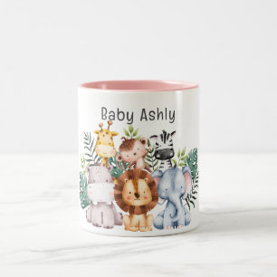 Personalised Cute Safari Animals Kids Name Two-Tone Coffee Mug