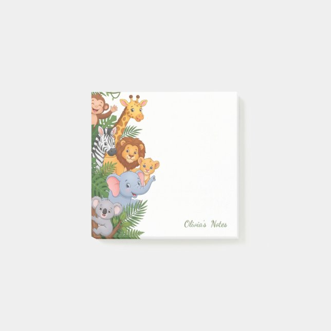 Personalised Cute Safari Animals Post-it Notes (Front)