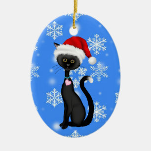 Personalised Cute Santa Cat n Snowflakes Christmas Ceramic Tree Decoration