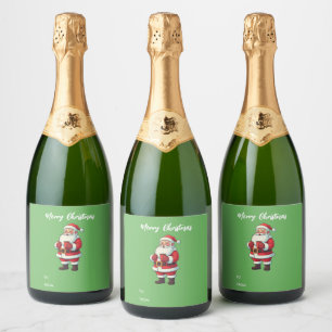Personalised Cute Santa Claus Merry Christmas  Sparkling Wine Label
